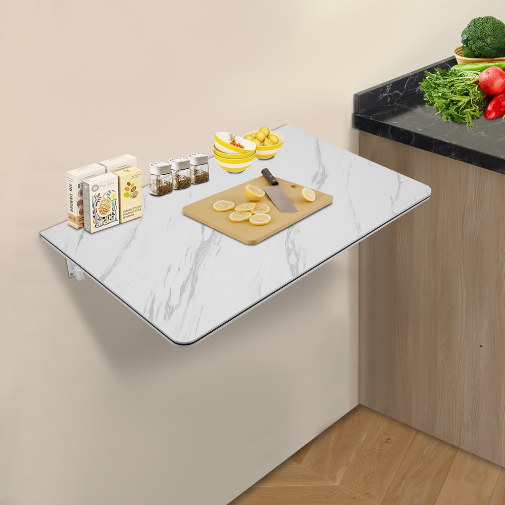 Folding Wall Mounted Laptop Desk with Brackets Space Saving Foldable Table