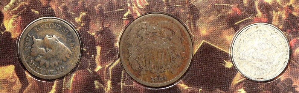 1864-1865 First Year Issue Six Cents Collection 1864 Two Cent 1865 Three Cent
