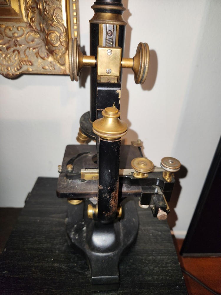 C. 1900 Antique Bausch Lomb Microscope w/ Stage & Light Source
