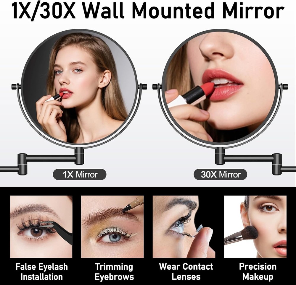 Wall Mounted Makeup Mirror with Magnification 30X Magnifying Mirror Bathroom