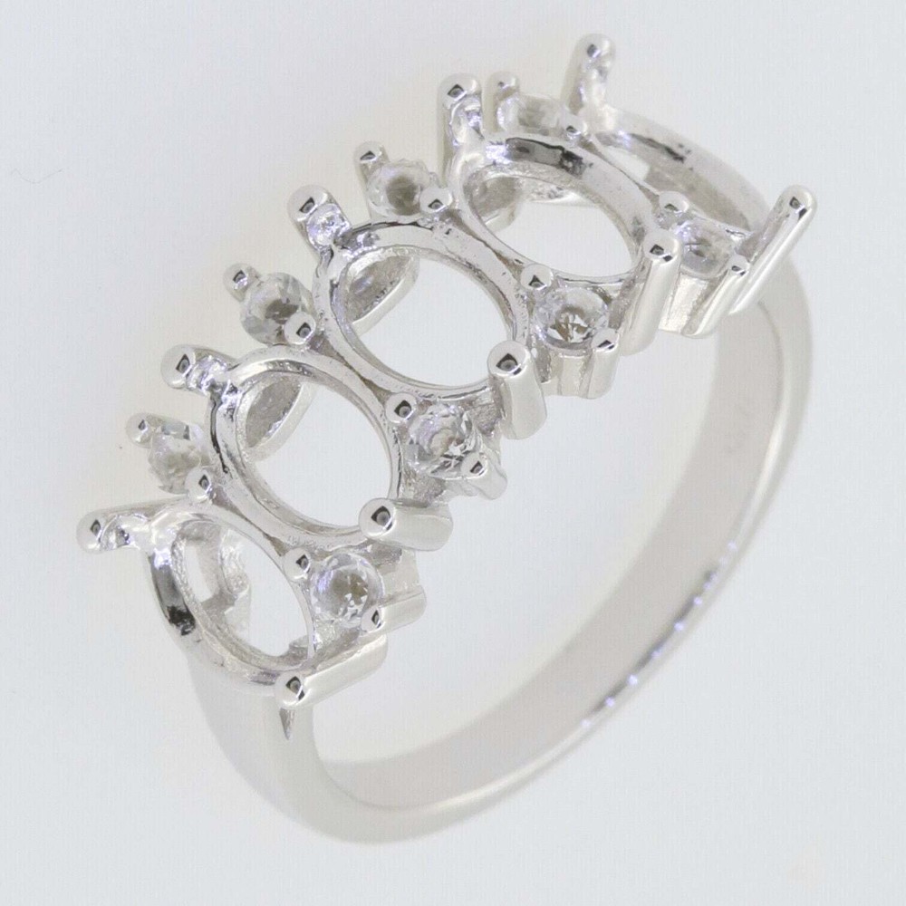 Sterling Silver Semi Mount Ring Setting Oval 7x5mm Multi Stone Band