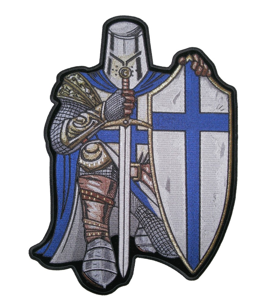 Christian Blue And White Crusader Knight Biker Patch FREE SHIP