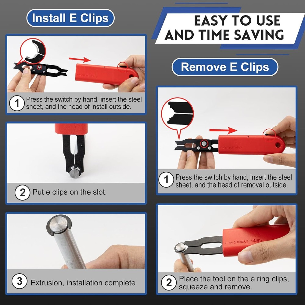 E Clip Tool, E Clips Removal and Installation Assortment Kit Tool Red Handle