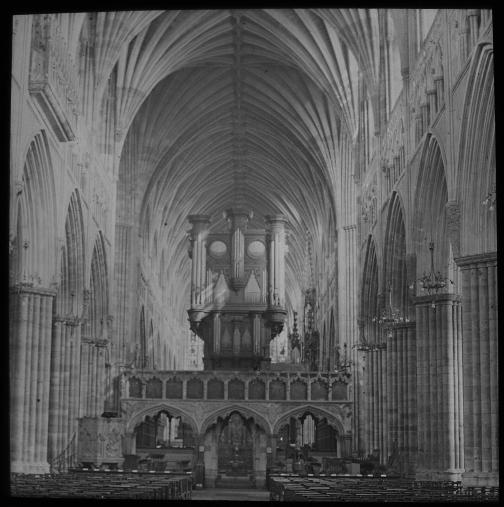 ANTIQUE Magic Lantern Slide INTERIOR OF EXETER CATHEDRAL C1910 PHOTO DEVON