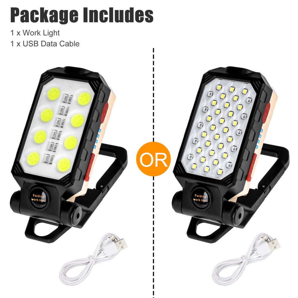 LED Work Light Flashlight Magnetic USB Rechargeable COB Camping Lamp with Hook