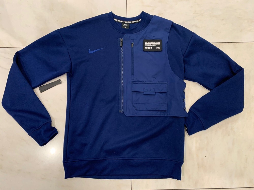 New Nike Pullover Active Crewneck Jacket Navy Blue DRI-FIT Small