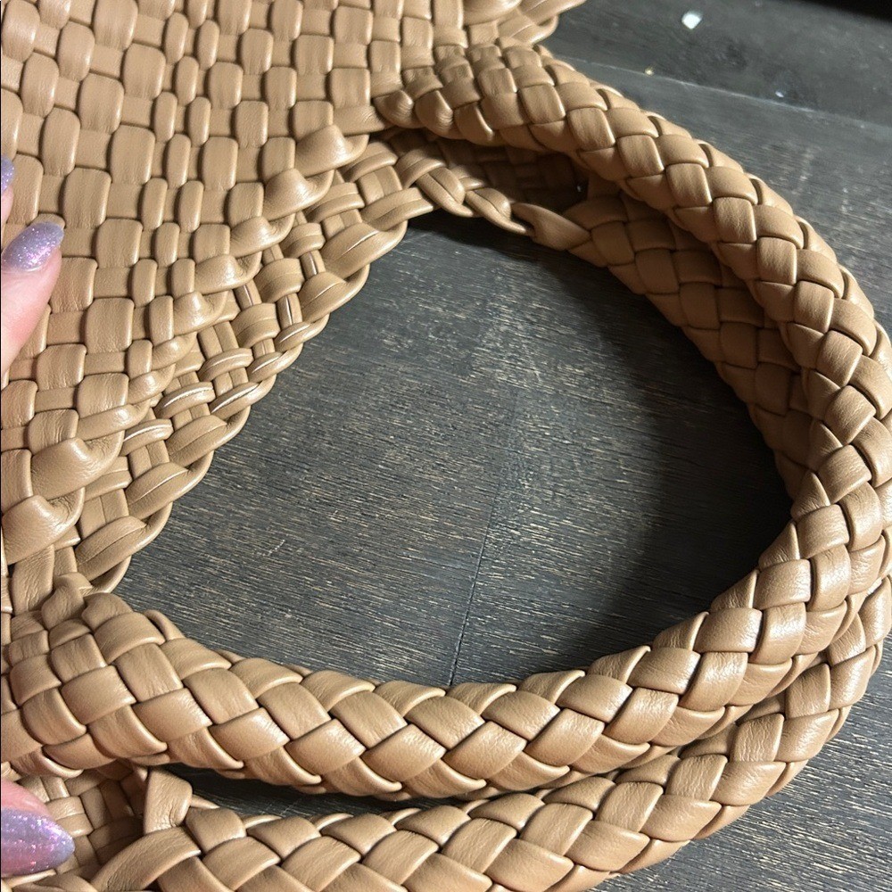 Faux Leather Tan Woven Tote Bag