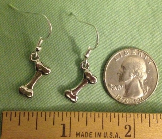 DOG BONE (SOLID) EARRINGS - Pewter with Sterling Silver Ear Wires (or GP) #1