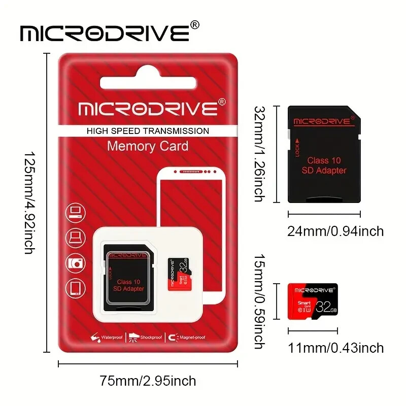 Microdrive Black High Speed Transmission Memory Mini 32GB SD Card and Adapter