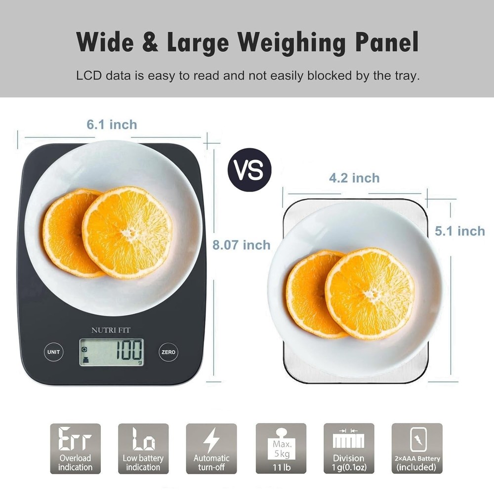 11lb Digital Kitchen Scale with Accurate Tare Function & User-Friendly Display