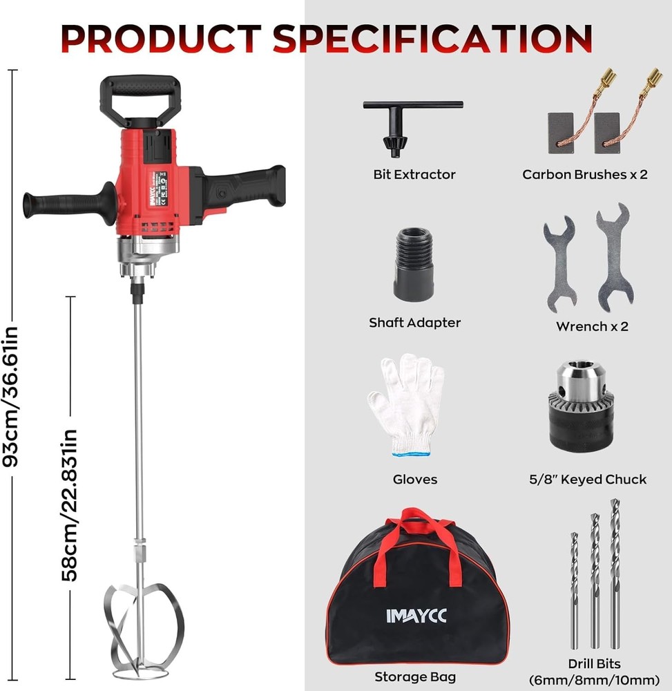 Heavy-Duty 3200W Drill Mixer - Ergonomic Design with Interchangeable Bits