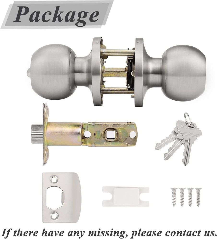 Probrico 2 Pack Keyed Alike Entry Door Knobs with Lock 2 Pack, Brushed Nickel