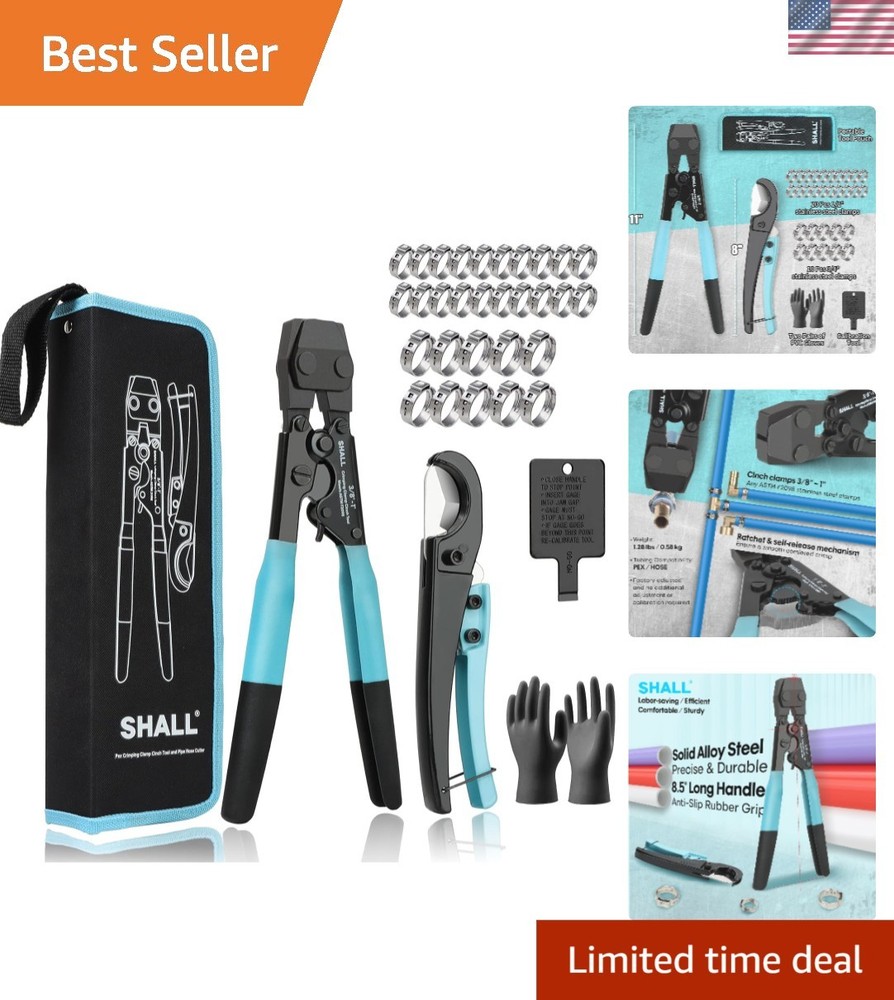 Complete Pex Crimping Tool Set - Includes Hose Cutter, Clamps & Storage Bag