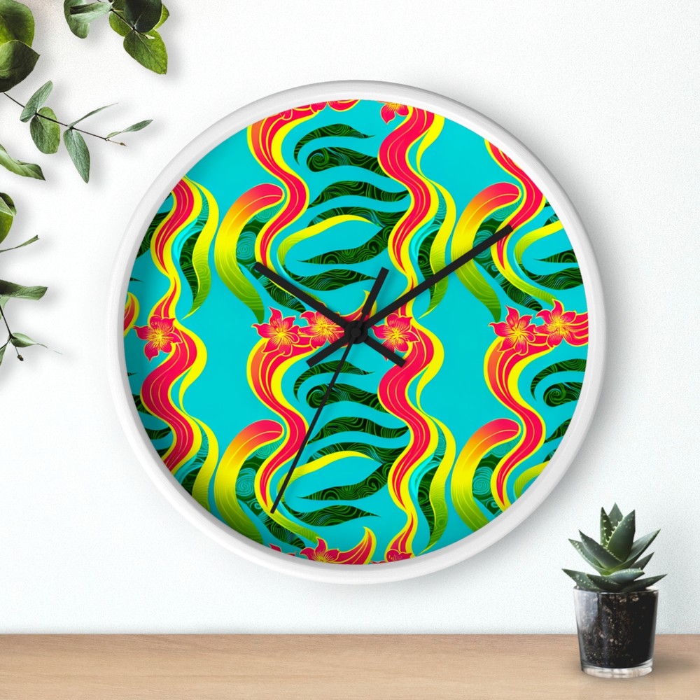 Home Decor Wall Clock Tropical Abstract Wave Pattern Modern Beach Home