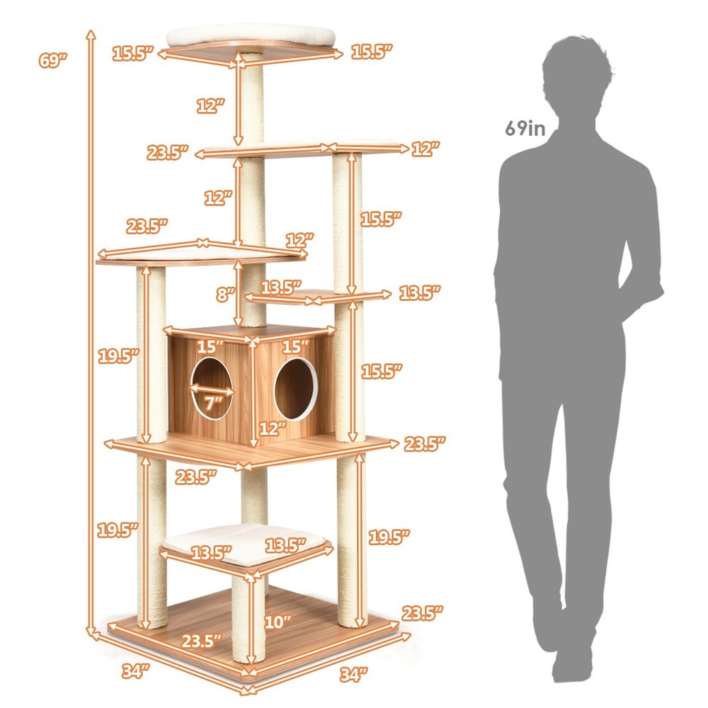 69" Modern Cat Tree Multi-layer Kitten Activity Tower w/ Removable Soft Mat
