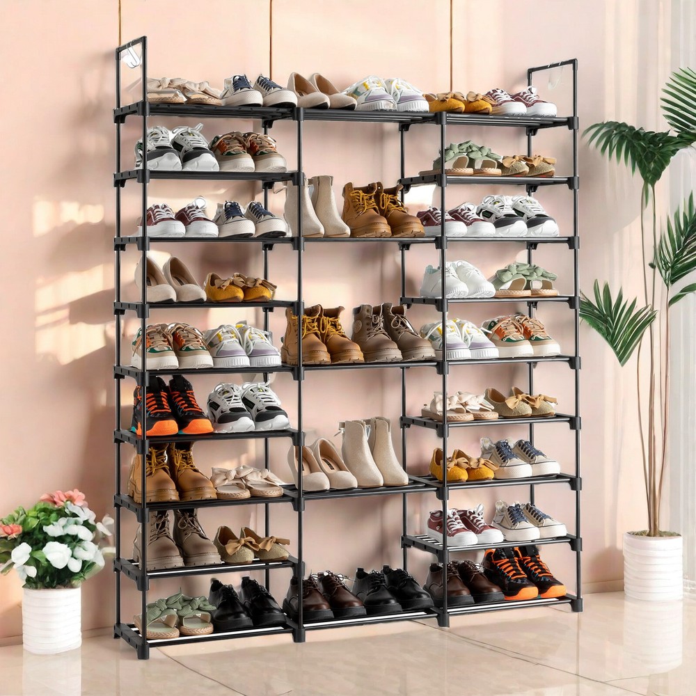 Black Modern Adjustable 9 Tiers Medium Shoe Rack,Stackable Assembly Shoe Shelves
