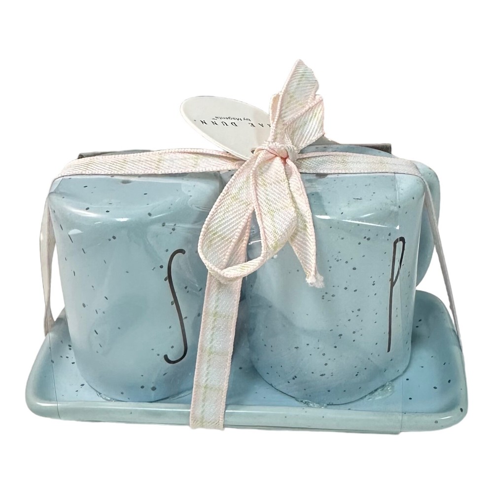 Rae Dunn "SALT and PEPPER" Blue Mug Shaker Set