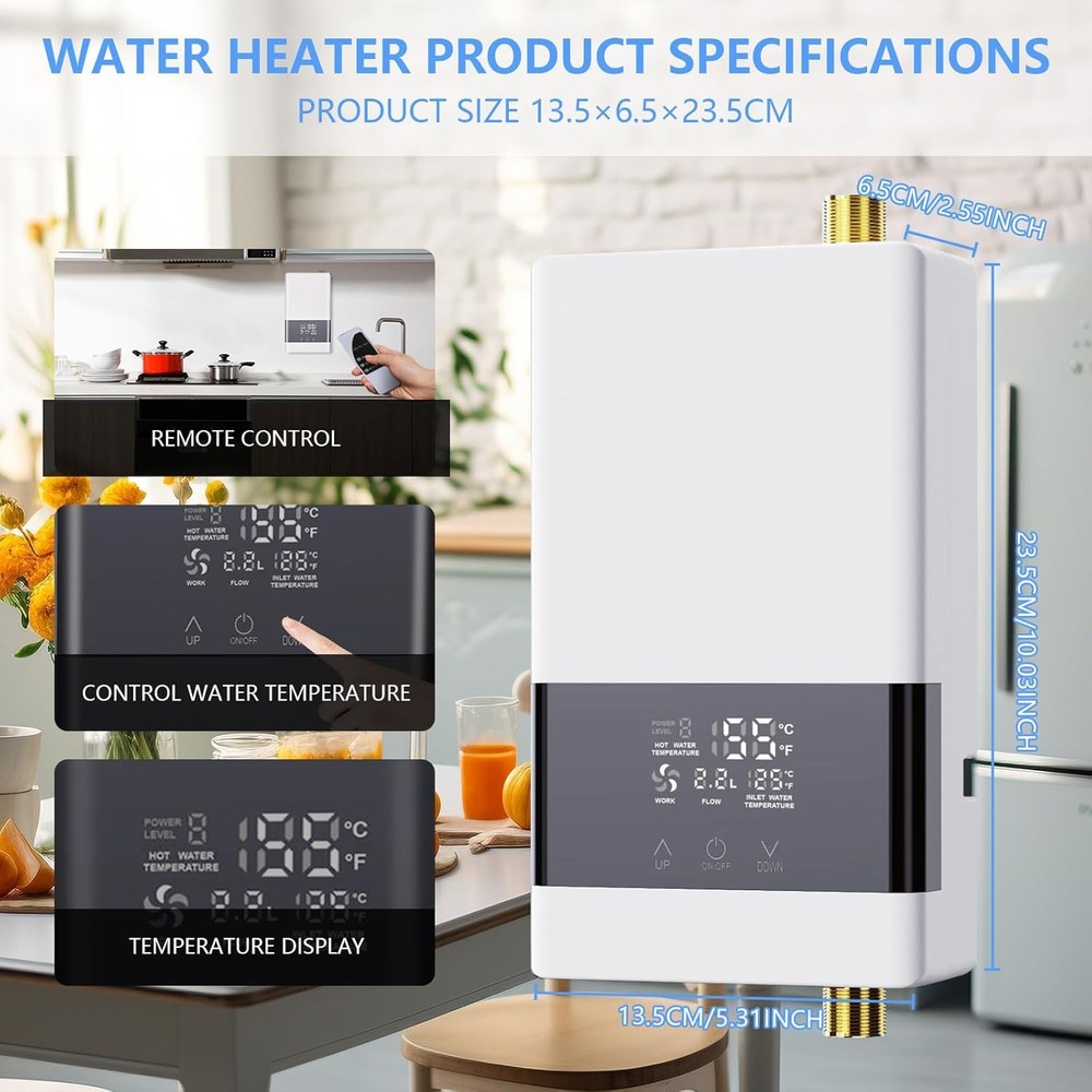 Calentador De Agua Sin Tanque LCD Electrico Con Control Remoto Para Ducha Casa