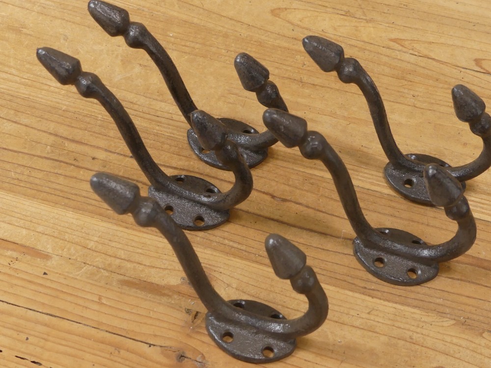 5 Coat Hooks Rustic Brown Color Cast Iron Metal Hall Tree Hat Rack Entryway