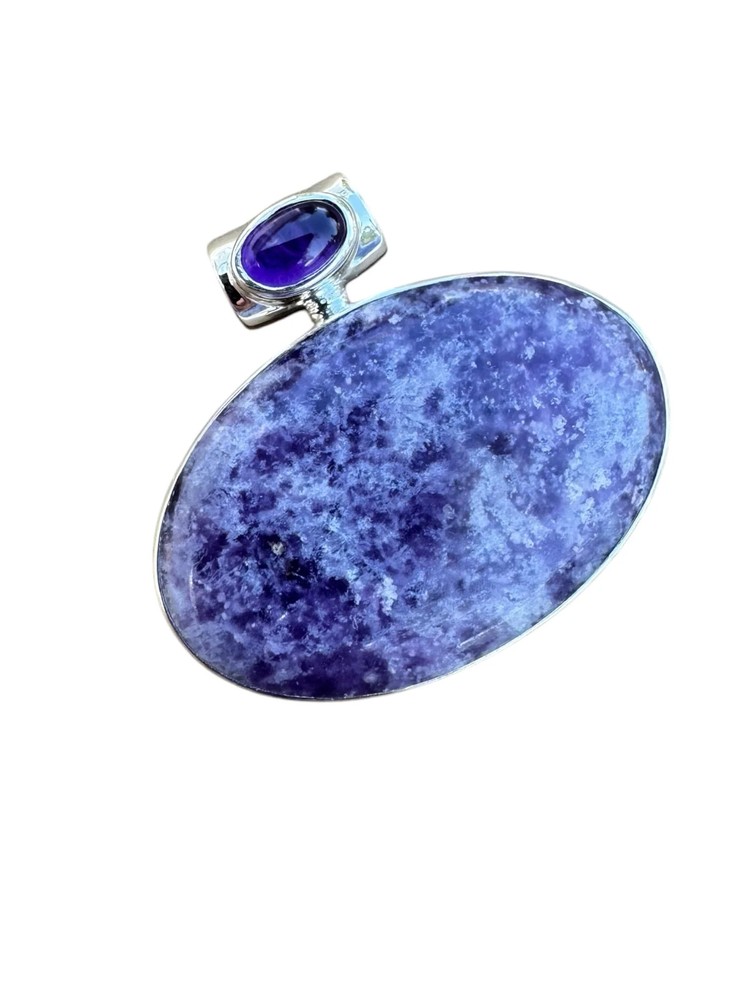 Lepidolite & Amethyst Solid 925 Sterling Silver Pendant