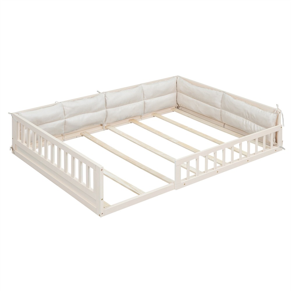 Full Size Bed Frame Upholstered Platform Bed Frame w/ Headboard Beige US