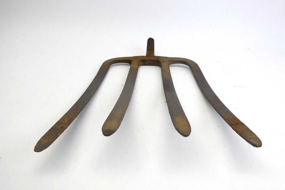 Antique Four Pronged Blacksmith Made Pitchfork Head Tool Part