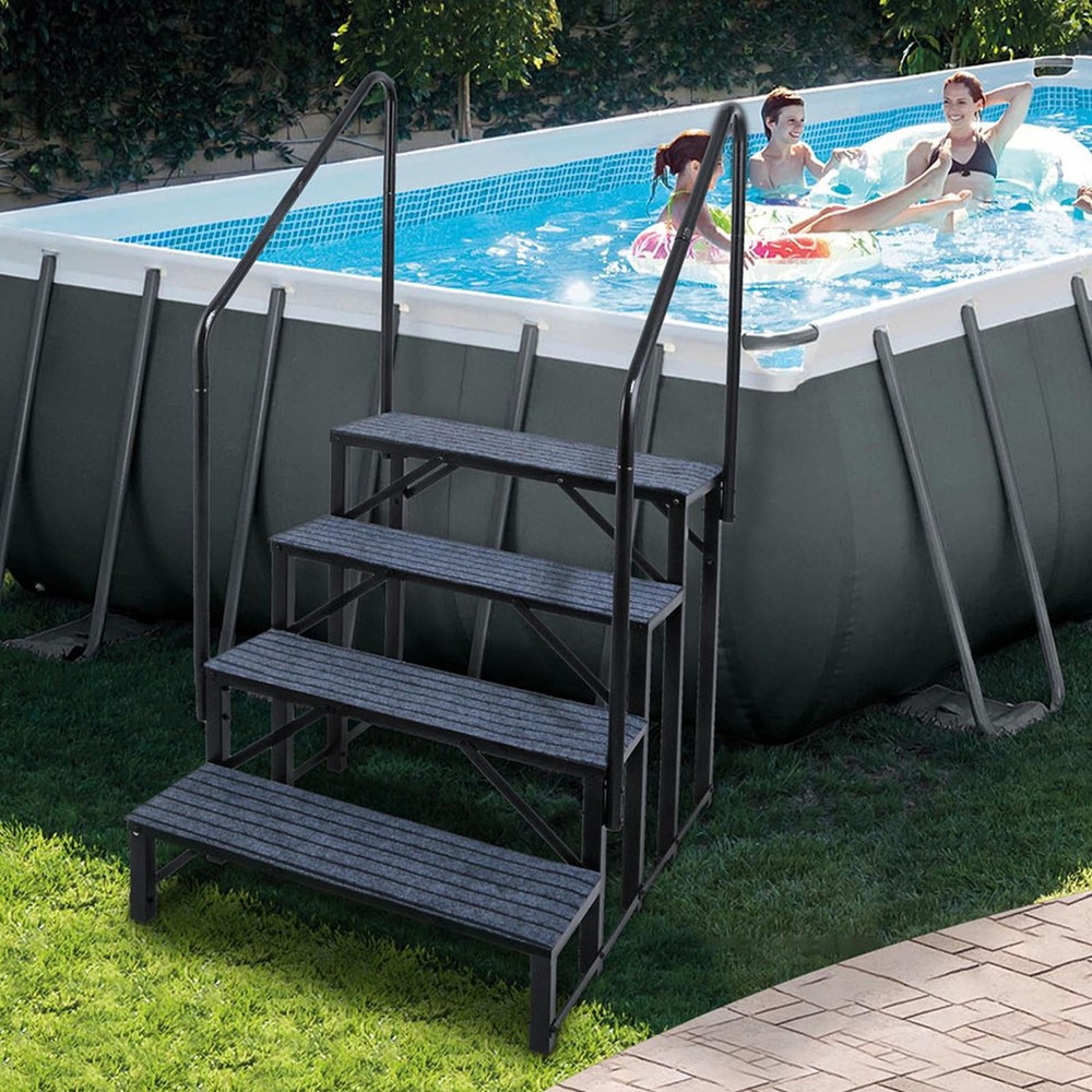 4 RV Steps with Handrails 4th Wheel Hot Tub Steps Anti-Slip RV Stair Step Ladder