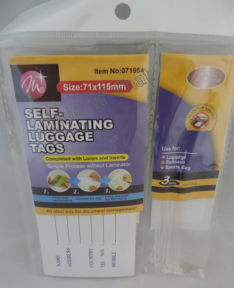 6 Personalized Self Laminating Luggage Tags Pouches Strap Travel Laminated Card
