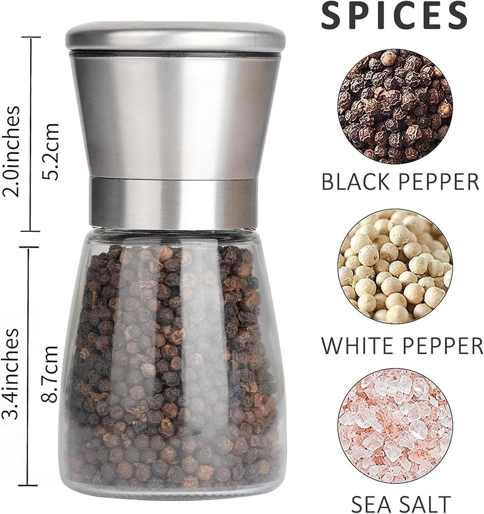 Pepper Grinder Pepper Mill, Salt Grinder Refillable,Single Package Adjustable...