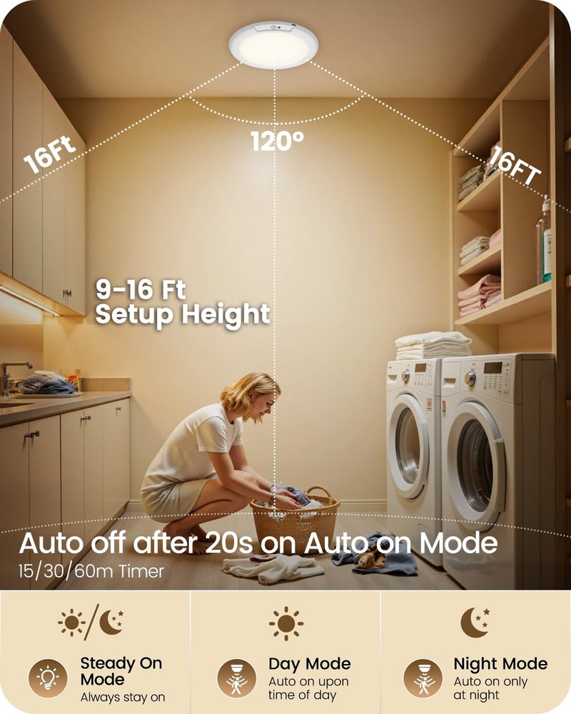 Rechargeable Motion Sensor Ceiling Light with 1 Pack, 3 Color Temperatures