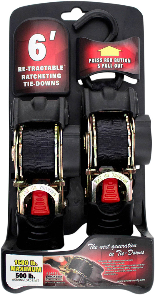 ERICKSON Retractable Ratchet Tie-Downs - 6' - Black 34413