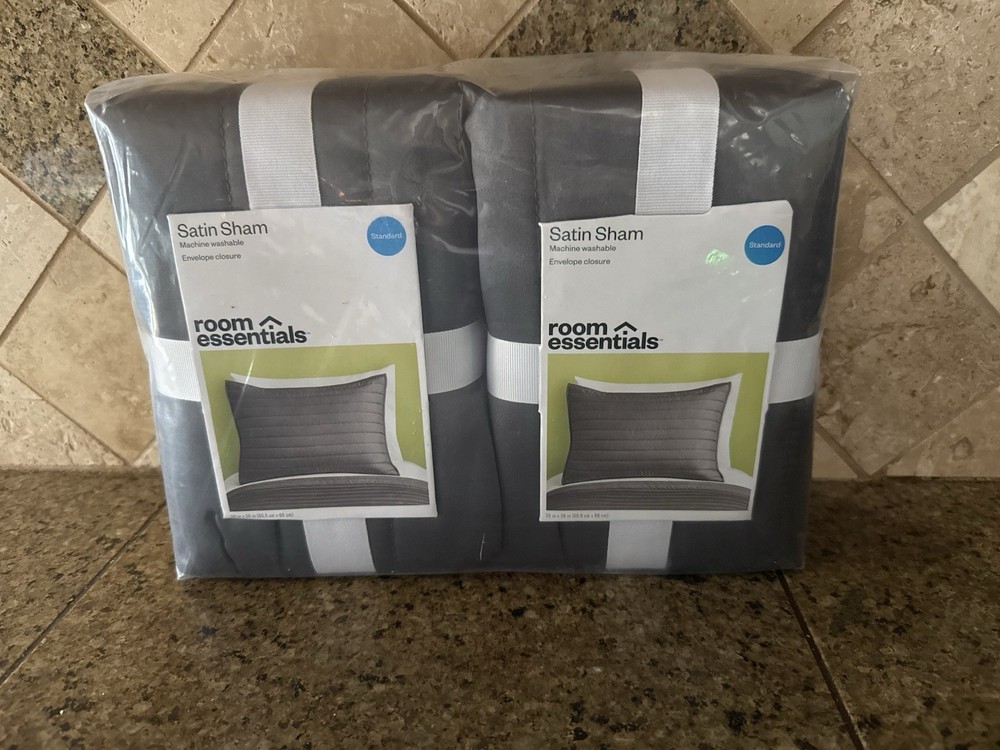 2-Pack Room Essentials - Standard Polyester Satin Sham Gray