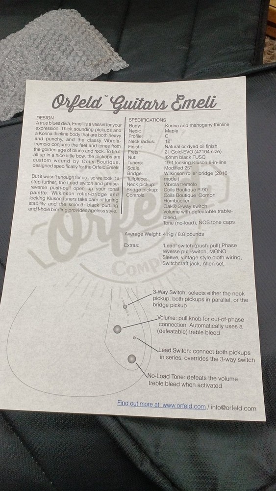 Orfeld Emeli Electric Guitar Used