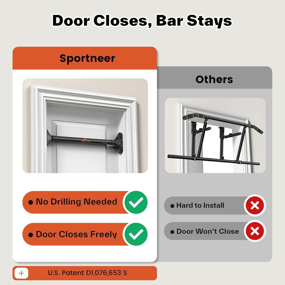 Adjustable Pull Up Bar 29.5''-37'' - No Screws, 440 lbs Load for Home Workout