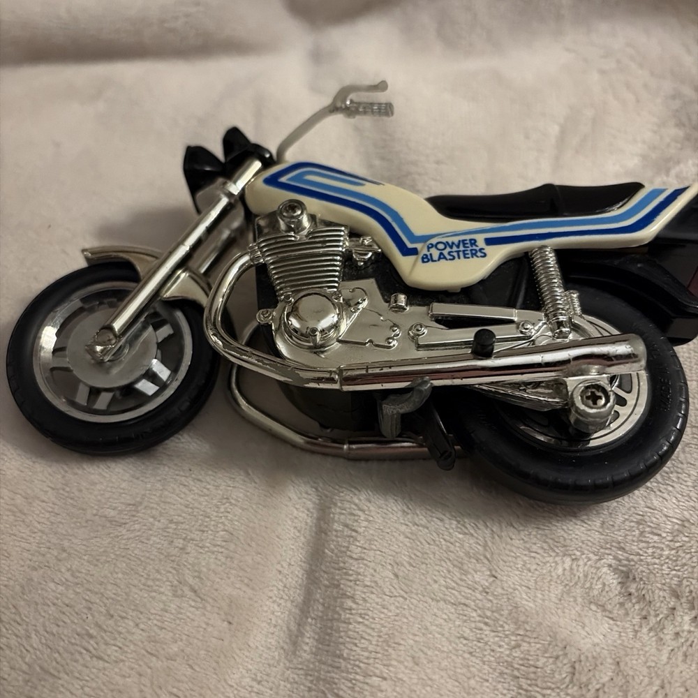 Vintage 1980s Kidco Power Blasters Pull String Motorcycle Blue White