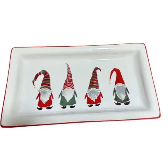 Christmas Gnome Ceramic Tray • 12" × 6¾" • LTD Commodities