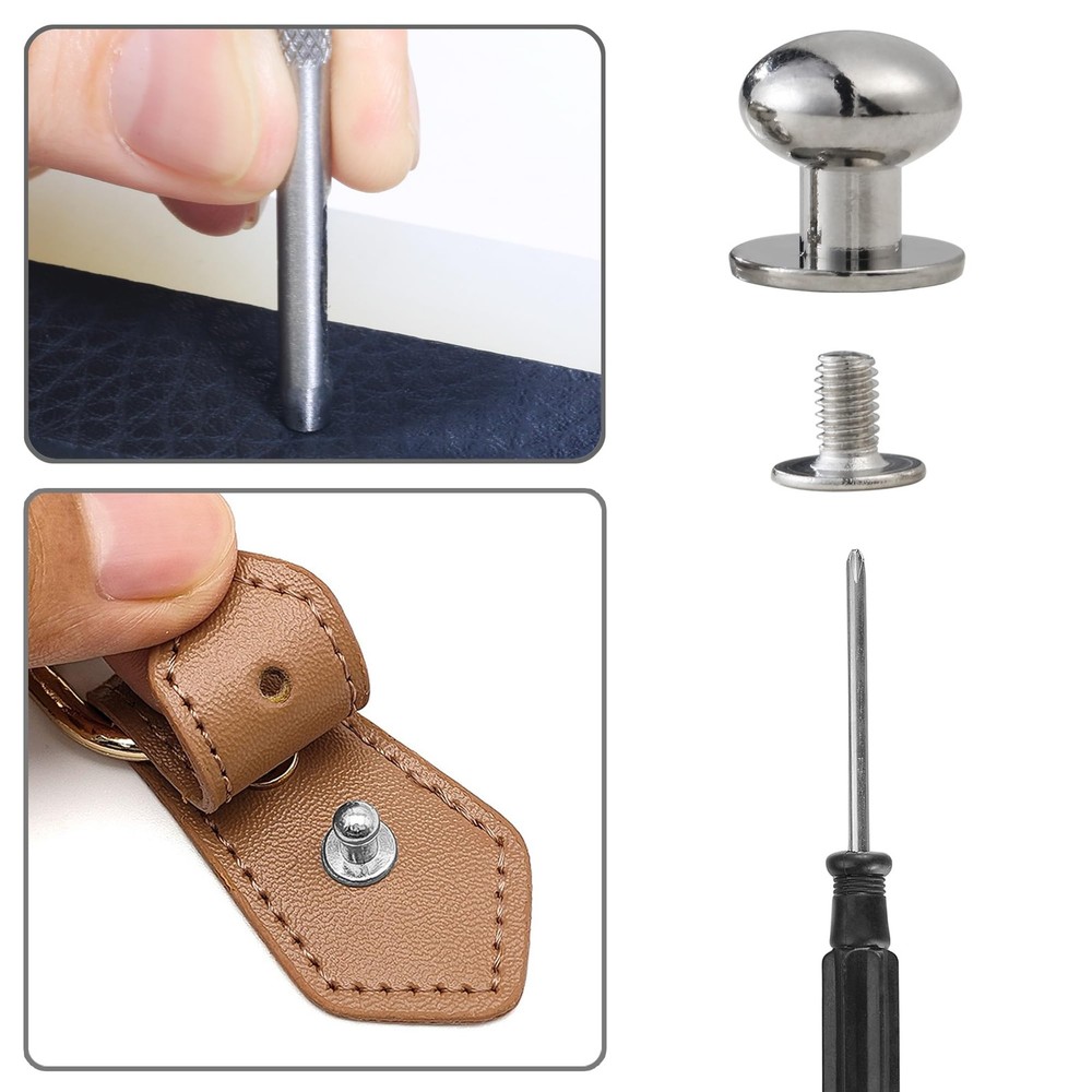 120 Sets Round Head Button Stud Assorted Sizes Button Screw Stud for Leather ...