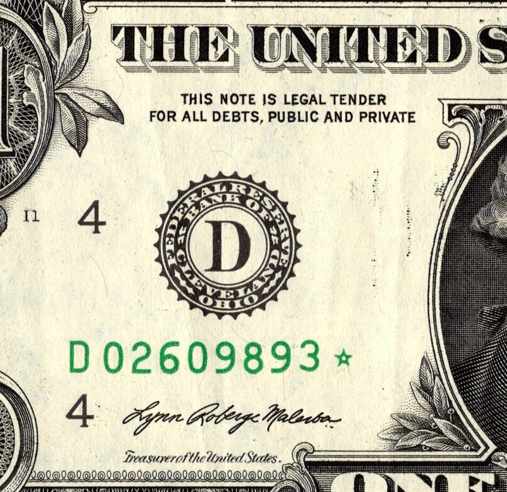 2021 D Star note 1 dollar bill Regular Run