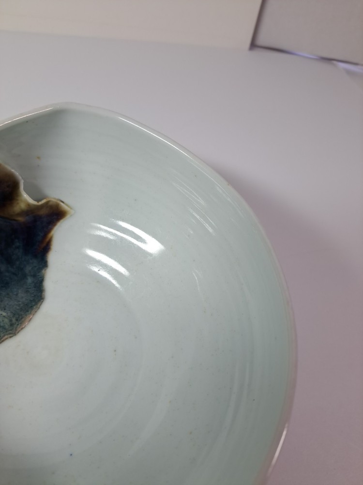 Handmade Signed Abstract Bowl Light Blue Multicolor