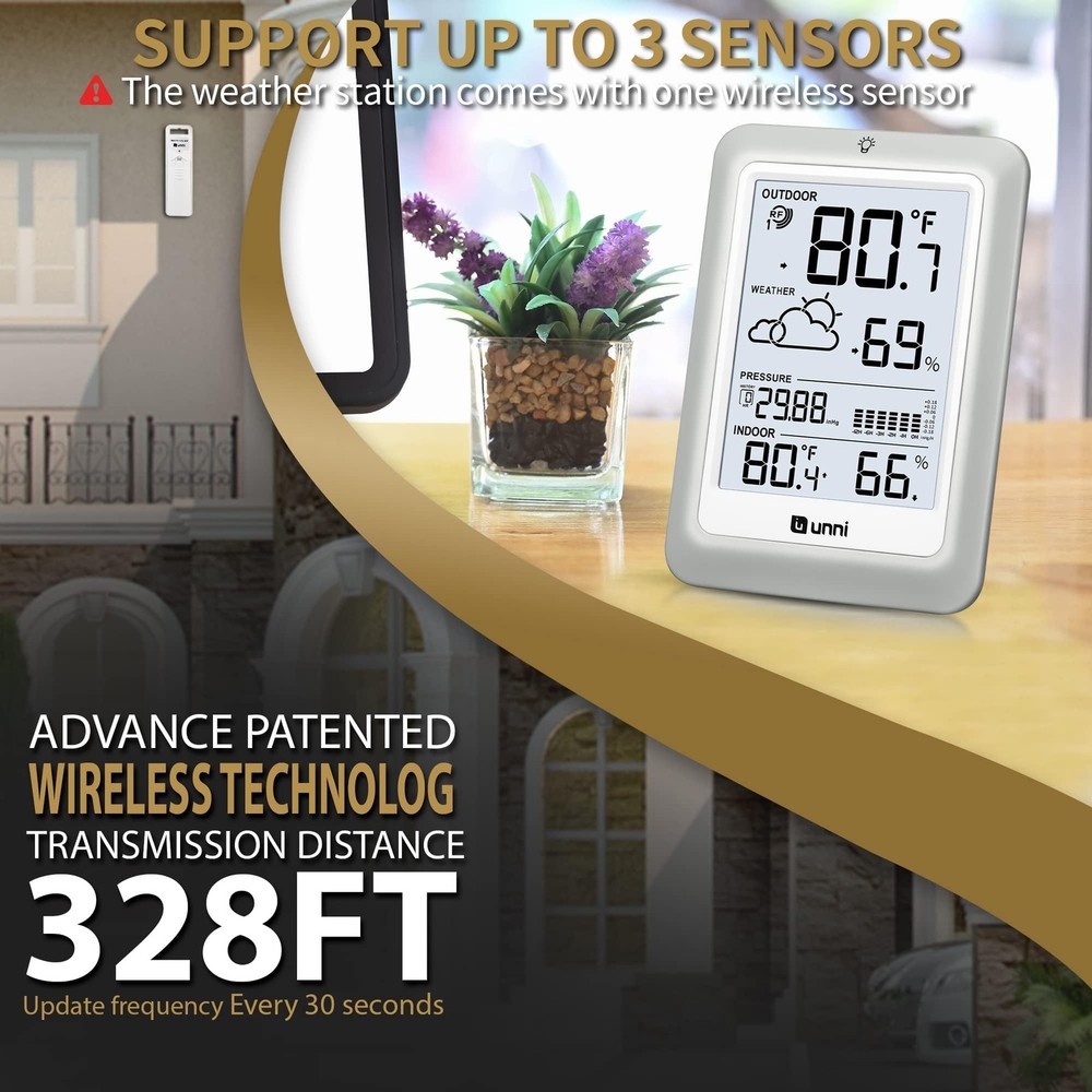 Wireless Weather Stations, with 330ft Range Sensor and Medium, White+Grey
