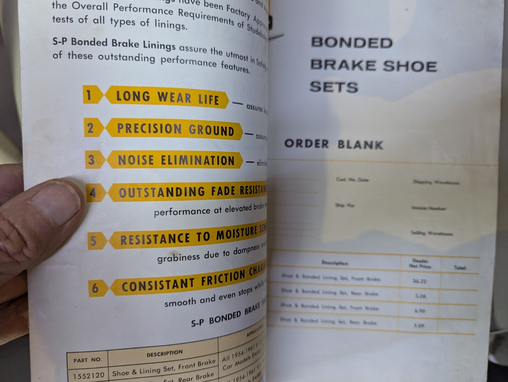 Studebaker Accessory Bonded Brake Shoe Sets Flyer