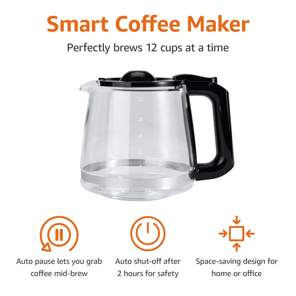 Amazon Basics Programmable 12 Cup Drip Coffee Maker, 12-Cup, Black & Silver