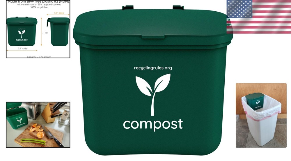 Mini Green Compost Bin Container for Kitchen Trash Hanging or Countertop