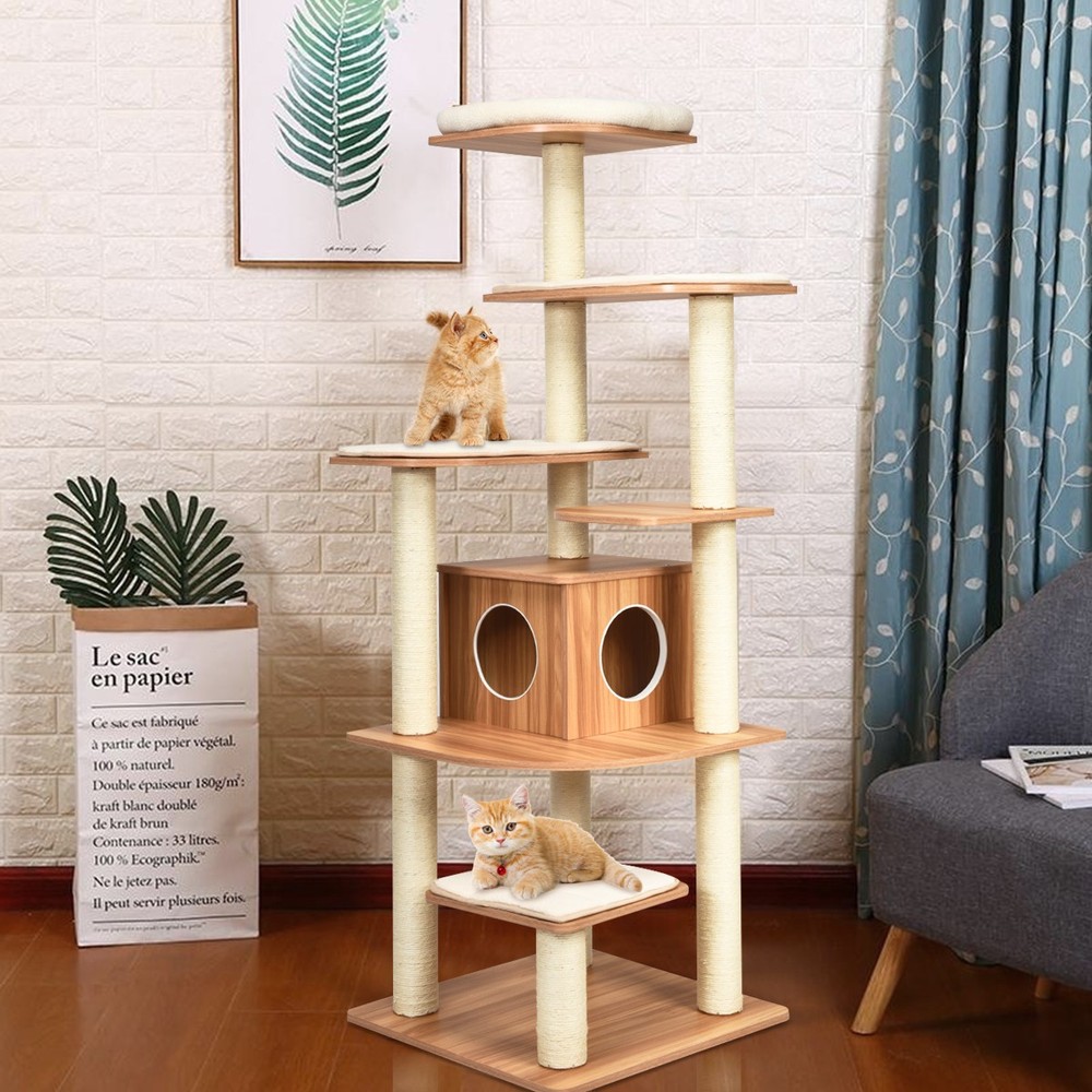 69" Modern Cat Tree Multi-layer Kitten Activity Tower w/ Removable Soft Mat