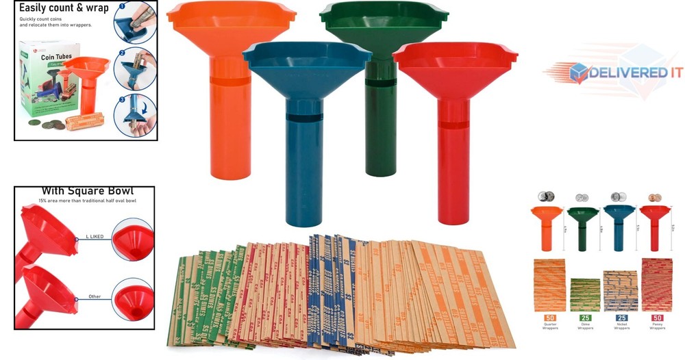 Efficient Coin Organization Set with 150 Assorted Wrappers & Color-Coded Tubes