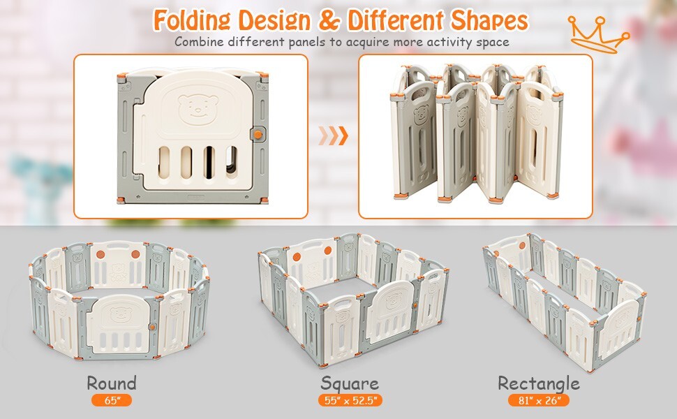 14-Panel Foldable Large Baby Playard w/Locking Gate
