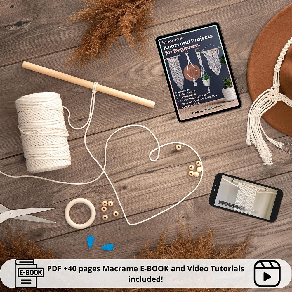 DIY Macrame Kit for Beginners with 9 Macrame Projects Ebook, 115 Pcs Macrame ...