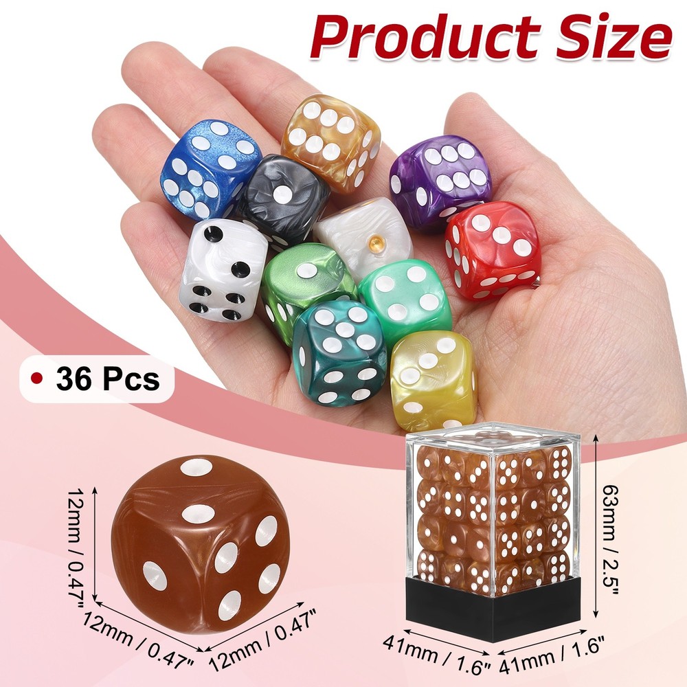 Polyhedral Dice Set 12mm Pearl Pattern Square Dice with Box, Brown