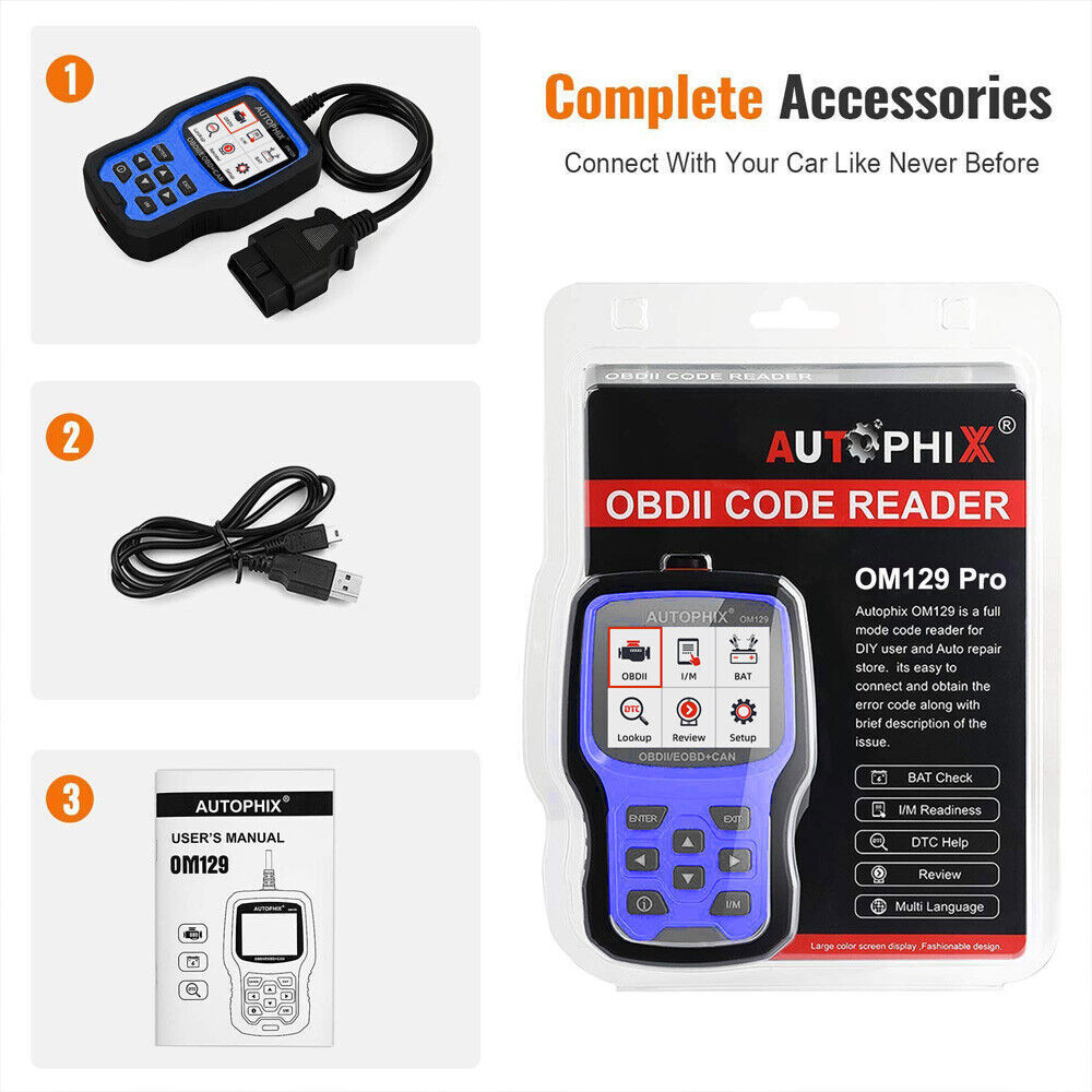 AUTOPHIX OM129 Pro OBD2 Scanner Full Check Engine Code Reader 12V Battery Test
