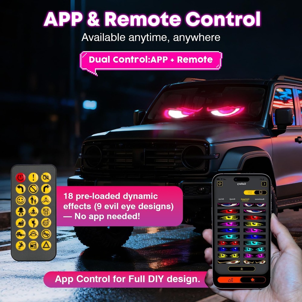 Devil Eyes Light for Windshield, 23.4x4.7,Led Eyes, Programmable Scrolling DI...